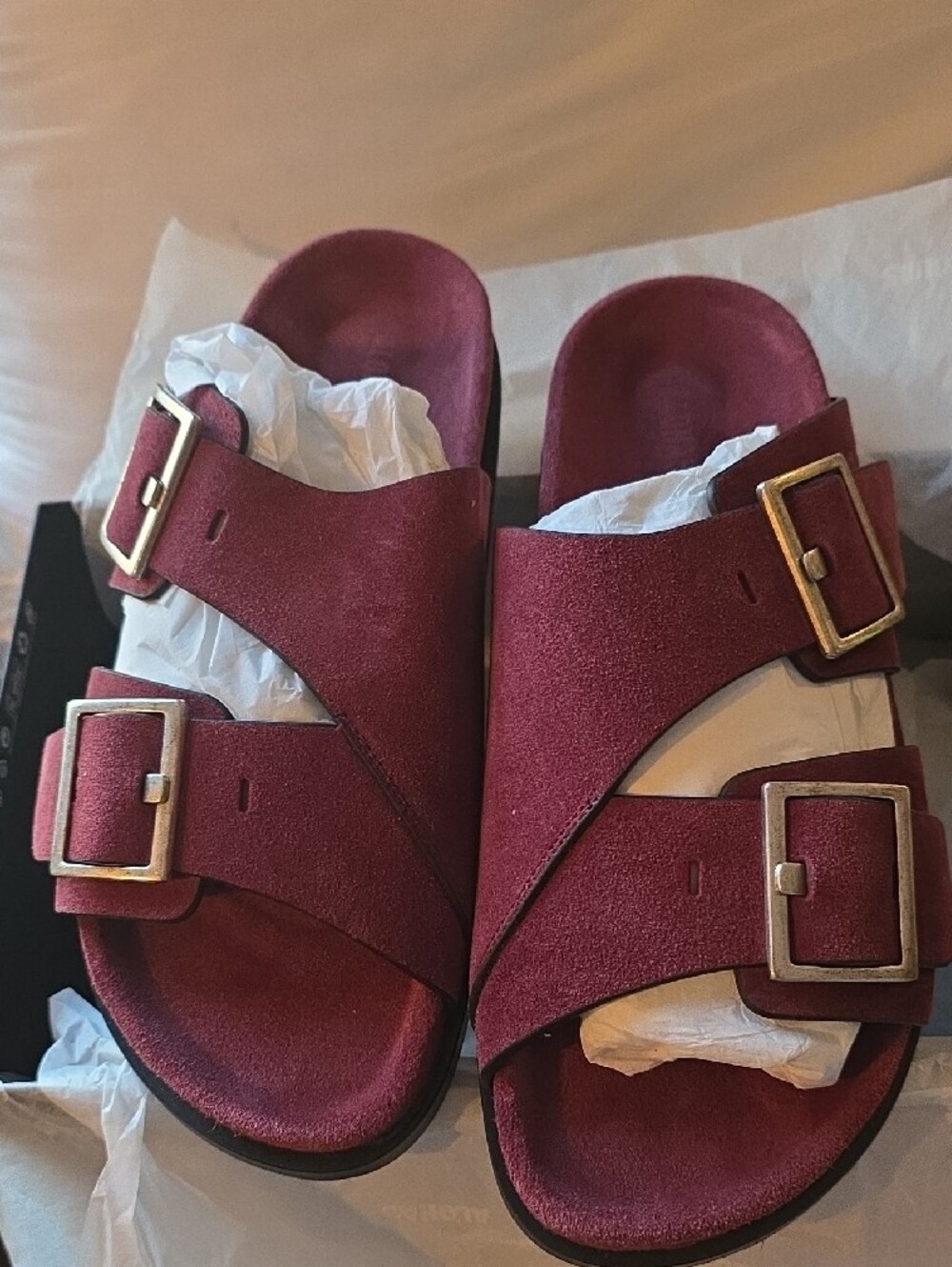 ALOHAS Alba Double Buckle Slide Sandals Burgundy - Picture 4 of 4